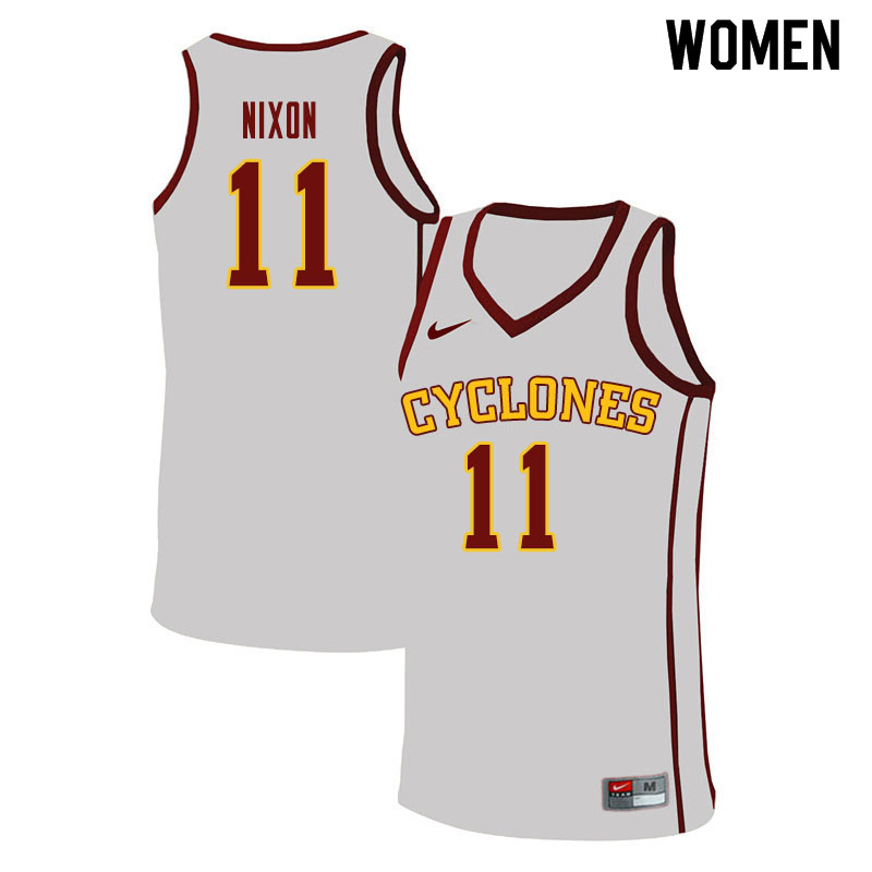 Women #11 Prentiss Nixon Iowa State Cyclones College Basketball Jerseys Sale-White - Click Image to Close